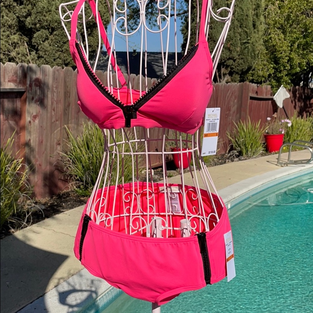 Micheal Kors Neon Pink Cruise Zipper  Bikini  Sz S